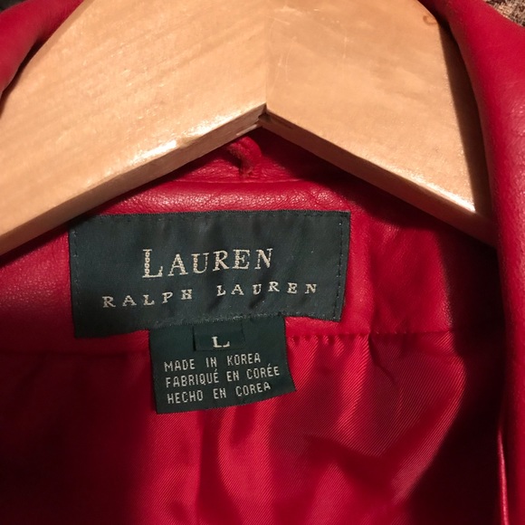 Red Leather Pea Coat by Lauren - Picture 3 of 3